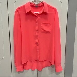 Kut from the Kloth Hot Pink Sheer Button Down Long Sleeve